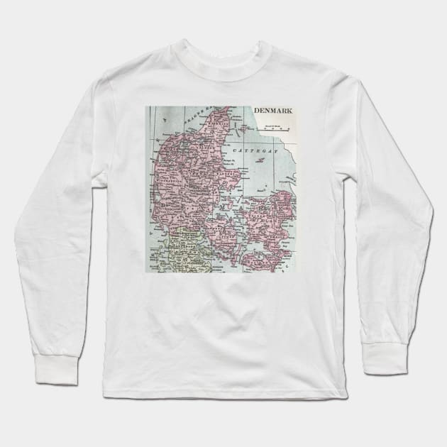 Denmark antiquarian map 1800s Long Sleeve T-Shirt by djrunnels